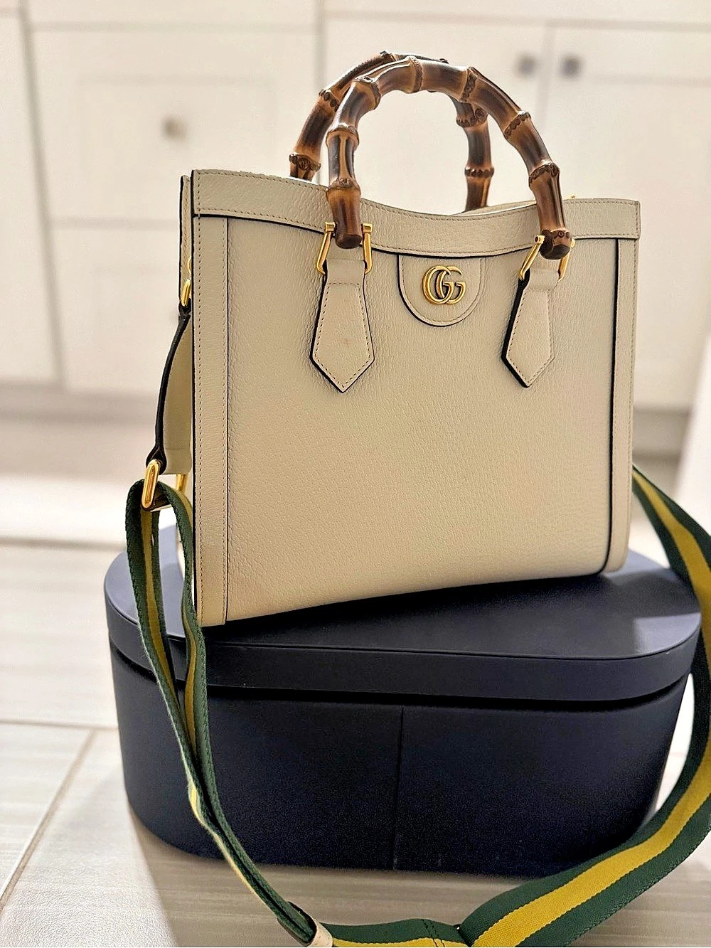 Gucci Diana Small Tote Bag Bamboo Handle Cream & Green